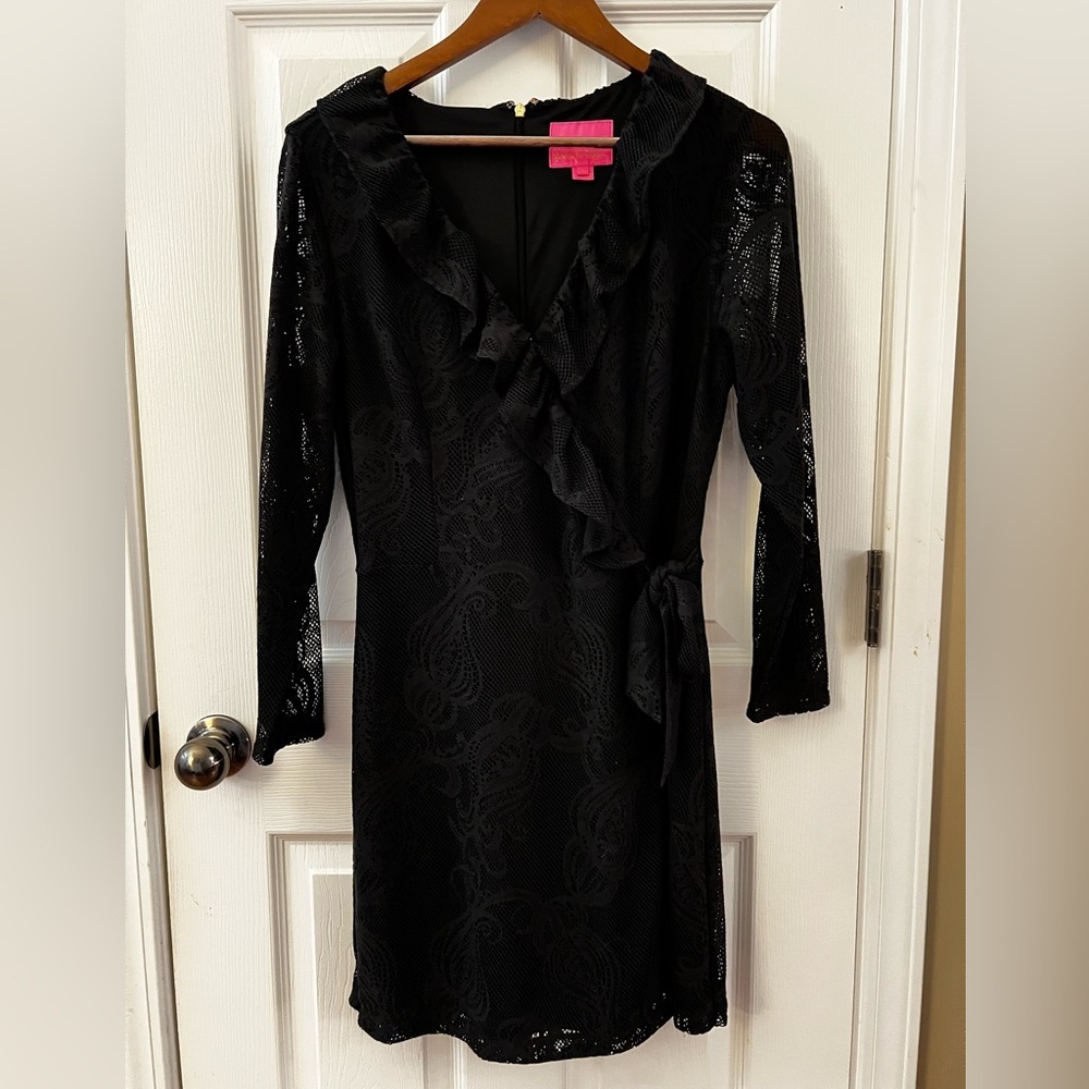 LILLY PULITZER LACE BLACK WRAP DRESS SIZE LARGE​